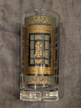 Vintage Culver Prado Green Gold Highball Glass 6” Beautiful